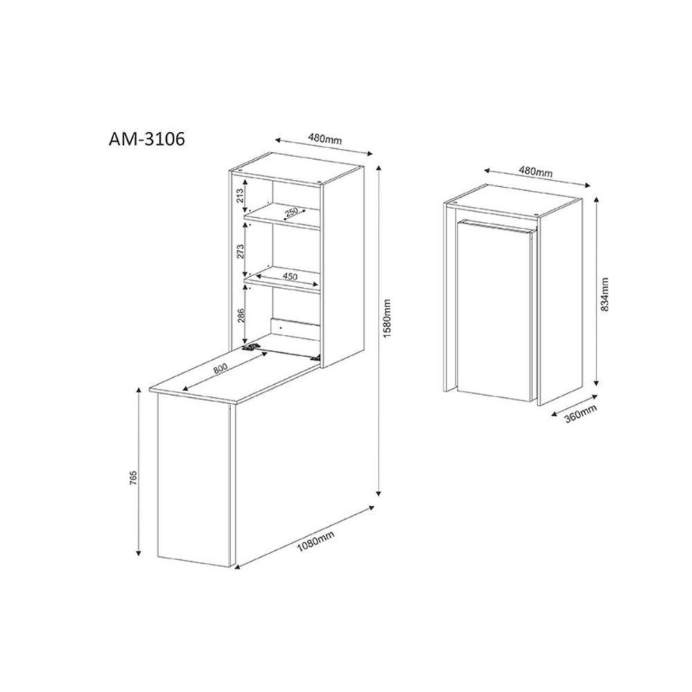 Armário Multiuso Lavanderia AM3106 c/ Mesa Retrátil e 2 Prateleiras Branco - Tecno Mobili - 2