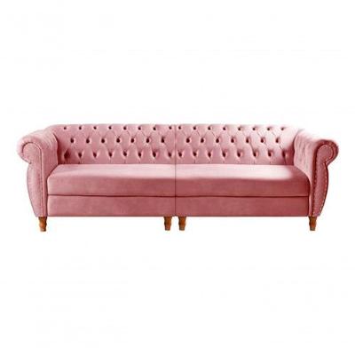 Sofá Nobreza 4 Lugares Clássico Chesterfield Bipartido Retrô Suede Rosa 280