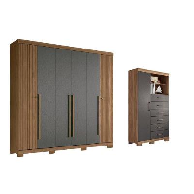 Guarda Roupa 2 Peças (1guardaroupa+1cômoda) Qc373 Jatobá/grafite - Santos Andirá