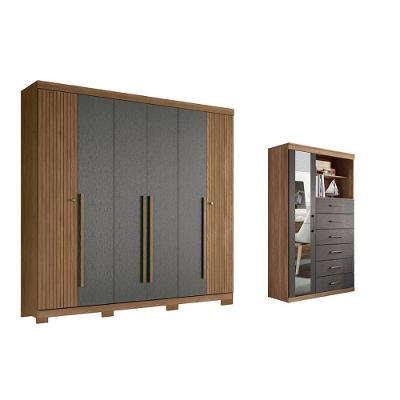Guarda Roupa 2 Peças (1guardaroupa+1cômoda) Qc371 Jatobá/grafite - Santos Andirá