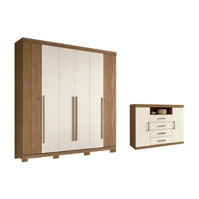 Guarda Roupa 2 Peças (1guardaroupa+1cômoda) Qc368 Jatoba/areia - Santos Andirá
