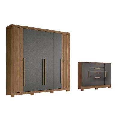 Guarda Roupa 2 Peças (1guardaroupa+1cômoda) Qc369 Jatobá/grafite - Santos Andirá