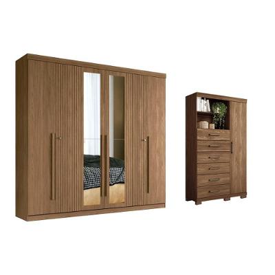 Guarda Roupa 2 Peças (1guardaroupa+1cômoda) Qc364 Jatobá - Santos Andirá