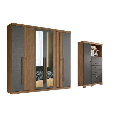 Guarda Roupa 2 Peças (1guardaroupa+1cômoda) Qc364 Jatobá/grafite - Santos Andirá