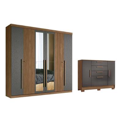 Guarda Roupa 2 Peças (1guardaroupa+1cômoda) Qc360 Jatobá/grafite - Santos Andirá