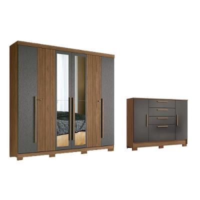 Guarda Roupa +cômoda 2 Peças Qc353 Jatobá/grafite - Santos Andirá