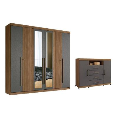 Guarda Roupa 2 Peças (1guardaroupa+1cômoda) Qc357 Jatobá/grafite - Santos Andirá