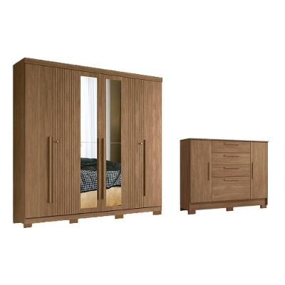 Guarda Roupa e Cômoda Casal Qc353 6 Portas de Bater 4 Gavetas Mdf e Mdp Jatobá