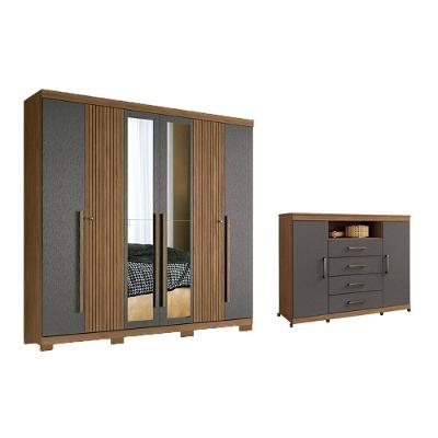 Guarda Roupa com Cômoda Casal Santos Andirá 6 Portas de Bater 4 Gavetas Mdf Jatobá Grafite
