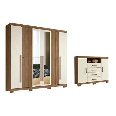 Guarda Roupa +cômoda 2 Peças Qc347 Jatoba/areia - Santos Andirá