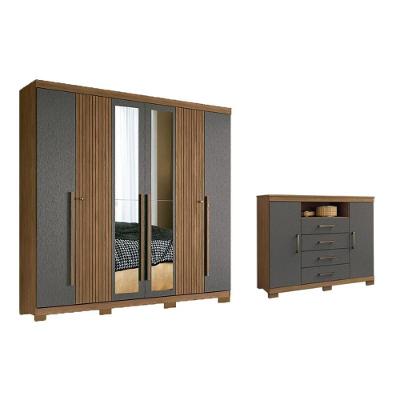 Guarda Roupa +cômoda 2 Peças Qc347 Jatobá/grafite - Santos Andirá