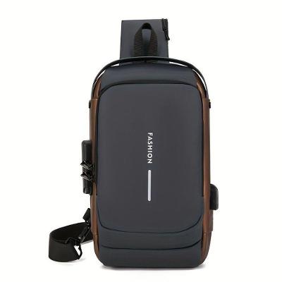 Mochila De Peito Masculina à Prova D'água Com Trava De Código Usb Alta Qualidade Cores:cinza