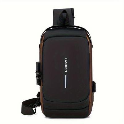 Mochila De Peito Masculina à Prova D'água Com Trava De Código Usb Alta Qualidade Cores:preto Dourado