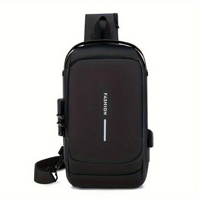 Mochila De Peito Masculina à Prova D'água Com Trava De Código Usb Alta Qualidade Cores:preto