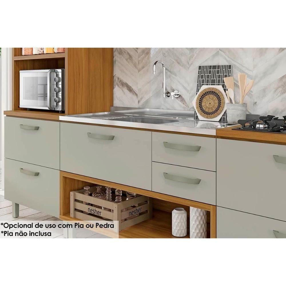 Balcão de Cozinha  Princesa 1 Porta e 2 Gavetas c/ Tampo 120cm Freijo/Off White - Nesher - 10