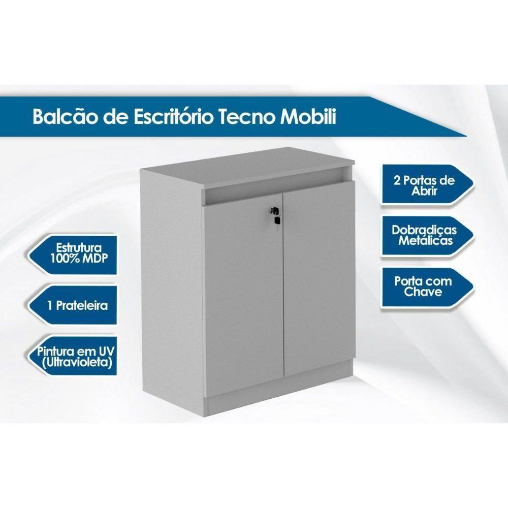 Balcão de Escritório ME4149 c/ 2 Portas c/ Chave Nogal - Tecno Mobili - 3