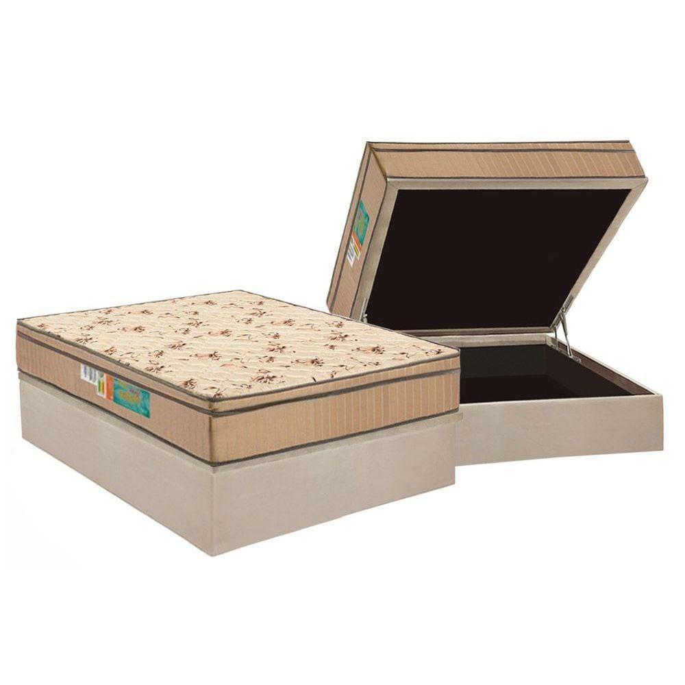 Cama Box Baú Casal: Colchão Espuma D33 Polar Pérola Euro Pillow + Base CRC Suede Clean(138x188) - 1
