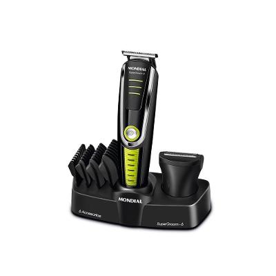 Aparador de Pelos Mondial Super Groom Bg-04 Lâmina Aço Inox sem Fio Preto Verde 6W Bivolt