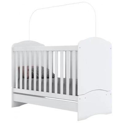 Berço Mini Cama Bala de Menta 3 em 1 em MDF e MDP Branco com Grade e Suporte para Mosquiteiro