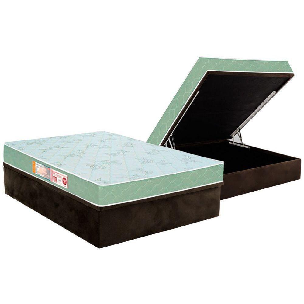 Cama Box Baú Casal: Colchão Espuma D33 Castor Sleep Max Duplo + Base CRC Suede Brown(138x188) - 1
