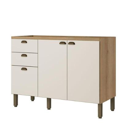 Balcão De Pia 120 Cm 2 Portas 3 Gavetas Sem Tampo Finesse Capuccino Off White - Thb