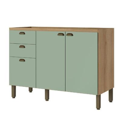 Balcão De Pia 120 Cm 2 Portas 3 Gavetas Sem Tampo Finesse Capuccino Menta - Thb