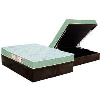 Cama Box Baú Casal: Colchão Espuma Castor D33 Sleep Max Duplo + Base CRC Suede Brown(138x188) - 1