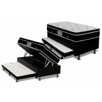 Cama Box Baú c/Auxiliar Solteiro: Colchão Molas Ortobom Nanolastic Physical + Base CRC Courano Black(88x188) - 1