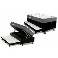 Cama Box Baú c/Auxiliar Solteiro: Colchão Espuma Ortobom D33 Light Saúde + Base CRC Courano Black(88x188) - 1