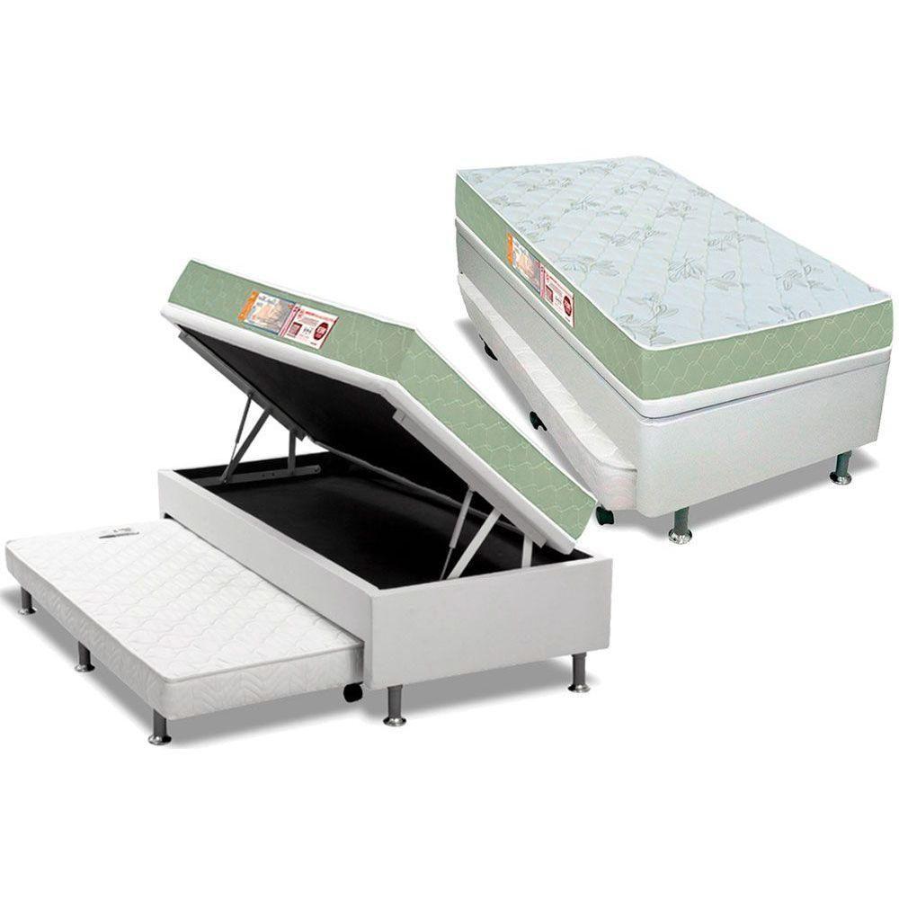 Cama Box Baú c/Auxiliar Solteiro: Colchão Espuma Castor D33 Sleep Max + Base CRC Courano White(88x188) - 1