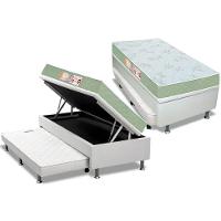 Cama Box Baú c/Auxiliar Solteiro: Colchão Espuma Castor D33 Sleep Max + Base CRC Courano White(88x188) - 1