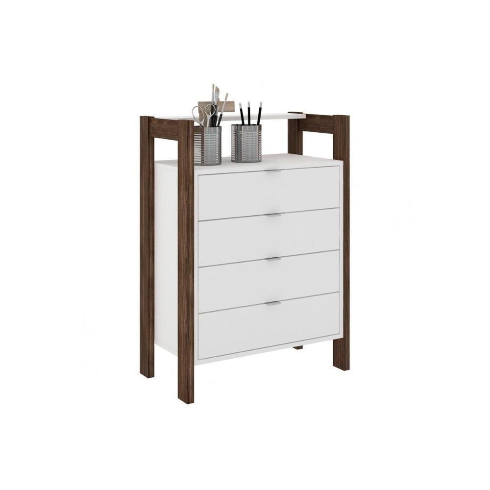 Balcão de Escritório AZ1012 c/ 4 Gavetas Branco/Nogal - Tecno Mobili - 1