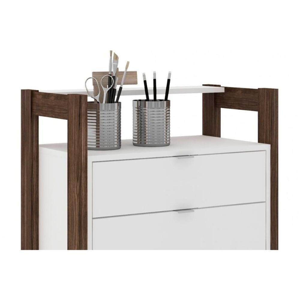 Balcão de Escritório AZ1012 c/ 4 Gavetas Branco/Nogal - Tecno Mobili - 3