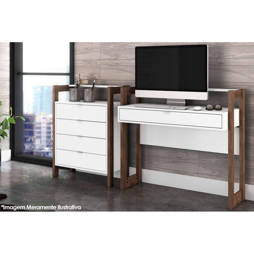 Balcão de Escritório AZ1012 c/ 4 Gavetas Branco/Nogal - Tecno Mobili - 4
