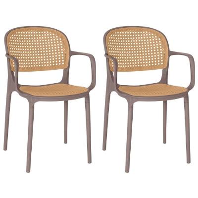 Kit 2 Cadeiras De Jantar Roma Prática Com Braços Para Sala E Cozinha - Marrom Claro