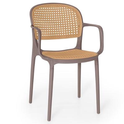 Cadeira De Jantar Roma Prática Com Braços Para Sala E Cozinha - Marrom Claro