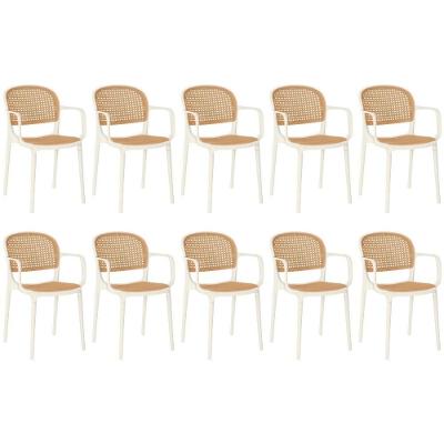 Kit 10 Cadeiras De Jantar Roma Prática Com Braços Para Sala E Cozinha - Bege