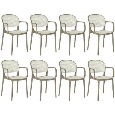 Kit 8 Cadeiras De Jantar Roma Prática Com Braços Para Sala E Cozinha - Branco/cinza Escuro