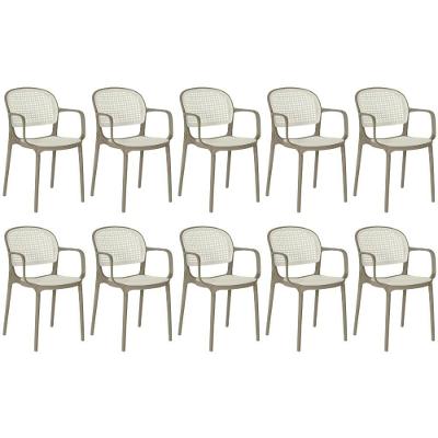 Kit 10 Cadeiras De Jantar Roma Prática Com Braços Para Sala E Cozinha - Branco/cinza Escuro