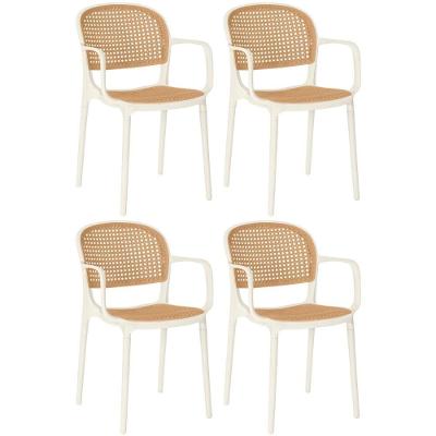 Kit 4 Cadeiras De Jantar Roma Prática Com Braços Para Sala E Cozinha - Bege