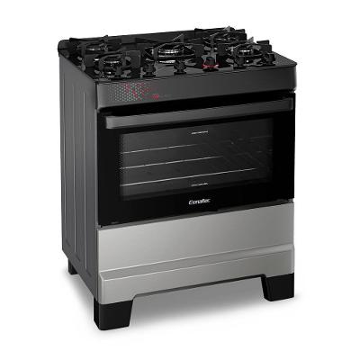 Fogão A Gás Mesa De Vidro Forno 84l Esmaltec Ideal Top Glass Inox 5 Bocas Bivolt
