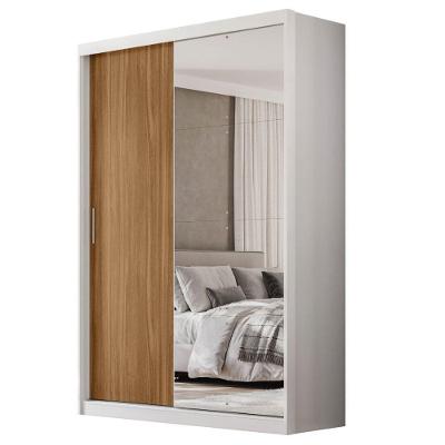 Guarda Roupas Solteiro Com Espelho 2 Portas De Correr 4 Gavetas Riva Flex Off White/madeirado Touch