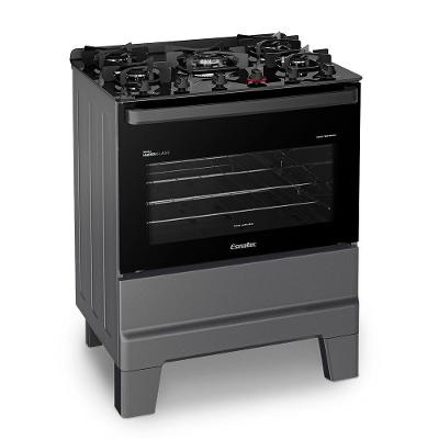 Fogão A Gás Mesa De Vidro Forno 84l Esmaltec Ideal Master Glass Titanium 5 Bocas Bivolt