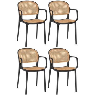 Kit 4 Cadeiras De Jantar Roma Prática Com Braços Para Sala E Cozinha - Preto