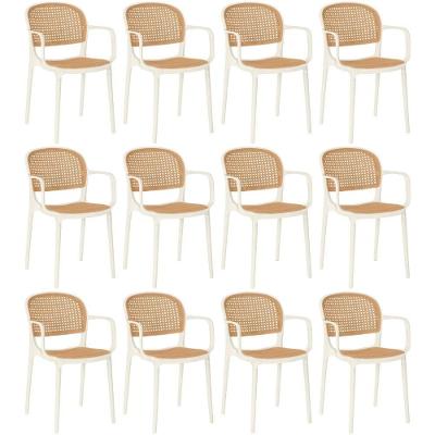 Kit 12 Cadeiras De Jantar Roma Prática Com Braços Para Sala E Cozinha - Bege