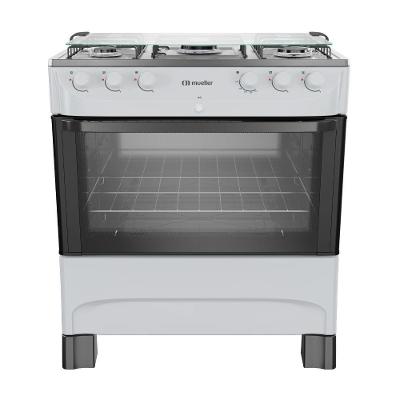 Fogão de Piso 5 Bocas a Gás Mueller MFI5BB Mesa Inox Branco com Tampa de Vidro Bivolt