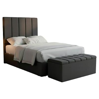 Cabeceira E Recamier Bau Solteiro 100 Cm Dalia Linho Cinza Escuro Artte Cinza Escuro