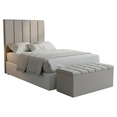 Cabeceira E Recamier Bau Solteiro 90 Cm Dalia Linho Cinza Artte Cinza