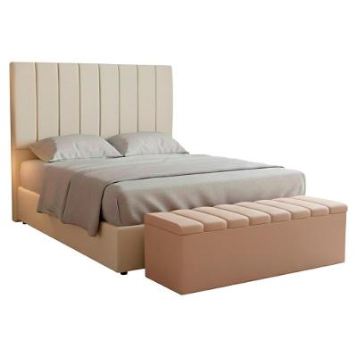 Cabeceira E Recamier Bau Casal 140 Cm Dalia Suede Bege Artte Bege