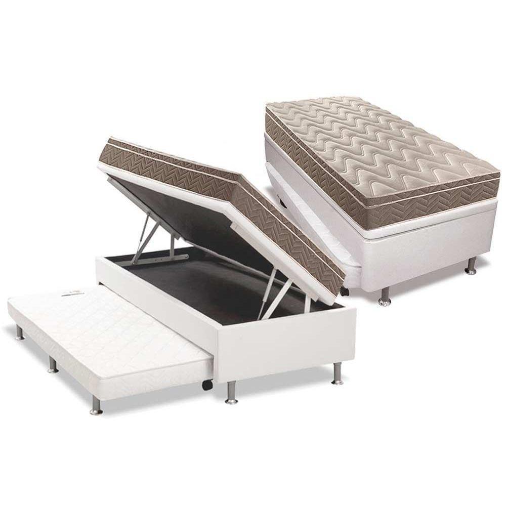 Cama Box Baú c/Auxiliar Solteiro: Colchão Espuma Paropas D33 Confort Ultra Firme Euro Pillow + Base CRC Courano White(88x188) - 1